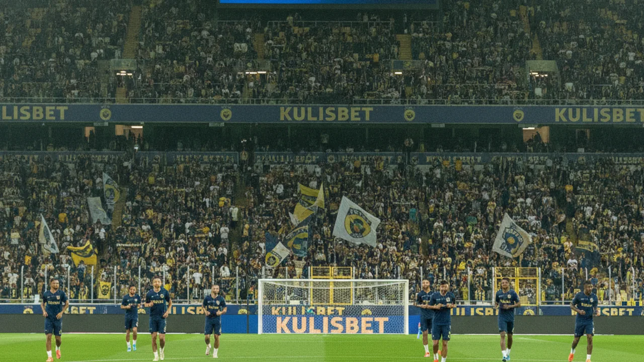 Derbi öncesi ısınan iki takım ve Kulisbet tribün panosu